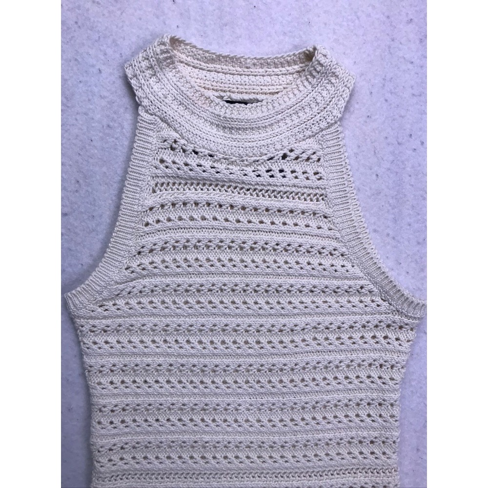 Banana Republic Organic Cotton Sweater Tank Womens Small Cream Crochet Knit - Picture 5 of 10